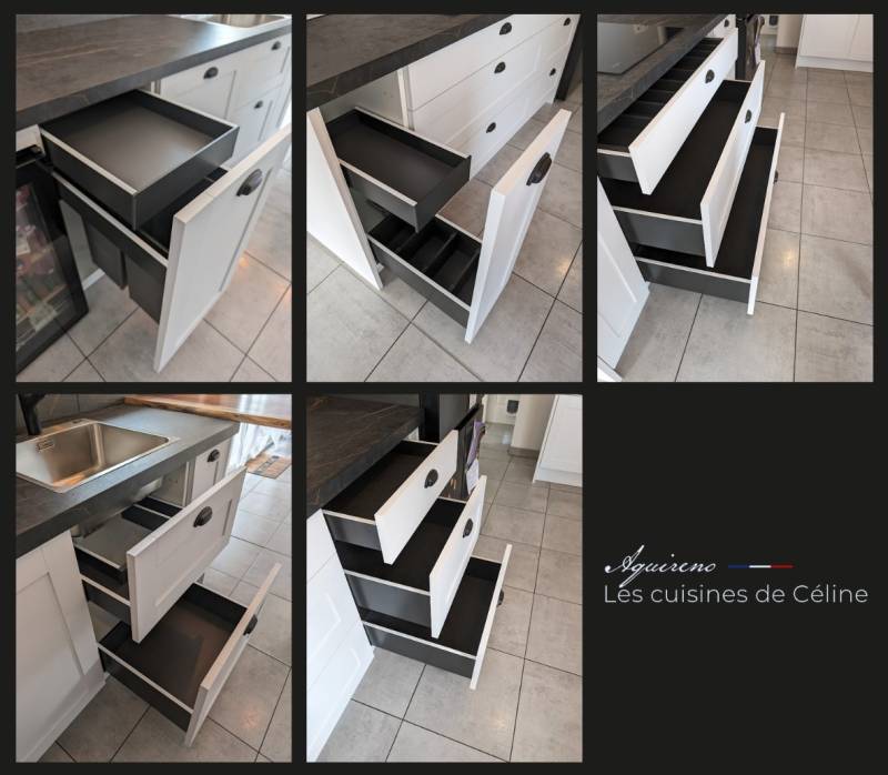 Création cuisine avec tiroirs modernes et design avec baguettes personnalisées en intérieur à Podensac