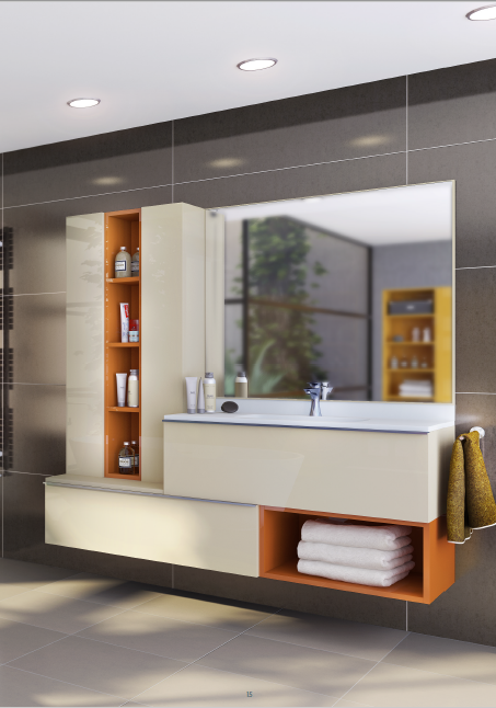 Réalisation d'une salle de bains blache et orange