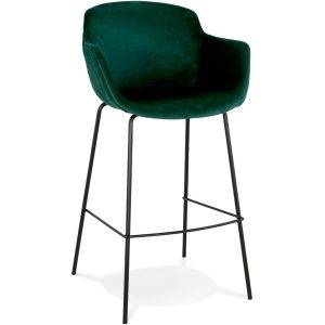 Tabouret de cuisine métal et velour vert
