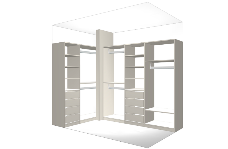 Création dressing ouvert sur mesure en angle Bordeaux