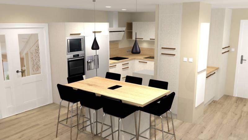 Création cuisine avec ilôt central , rénovation complète sur la commune de  Saint Selve