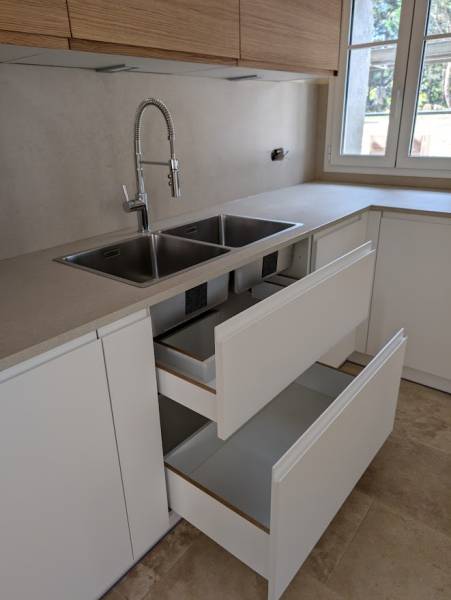 Meuble évier sur mesure avec tiroirs et évier doube bacs Andano 400/400 à castres Gironde