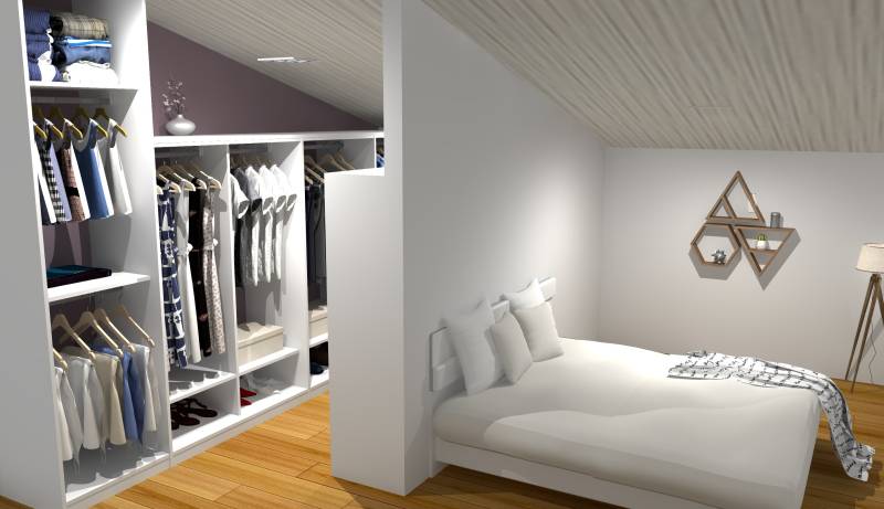Dressing en U dans pièce étroite avec penderies, étagères et tiroirs à Gujan Mestras en Gironde