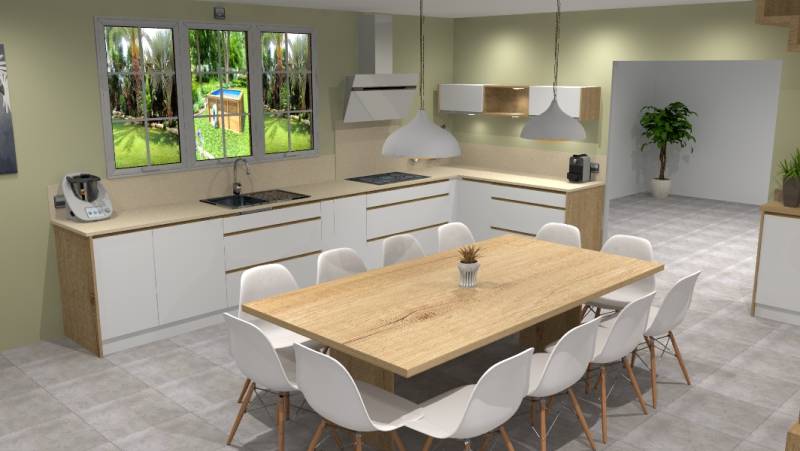 cuisine blanc mat et profil bronze