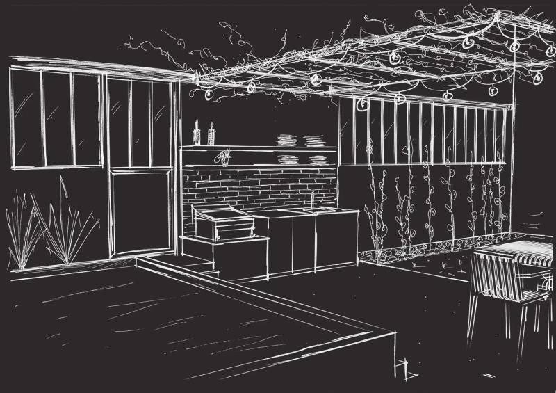 Dessin de cuisine sur mesure d'extérieur solde et résistante aux intempéries en Gironde