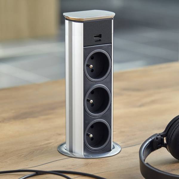 Bloc prises et USB-C télescopique à encastrer dans plan de travail près de Bordeaux en Gironde