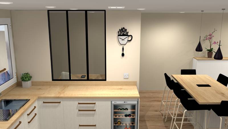 Rénovation d'une cuisine sur mesure avec Création d'une  verrière en aluminium du coté de la Brède près de Léognan 